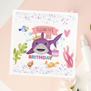 Watercolor Cutest Birthday Shark Birthday Party Napkin