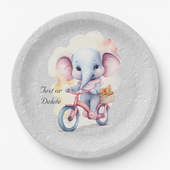 Watercolor Cycling Elephant Paper Plate (Front)