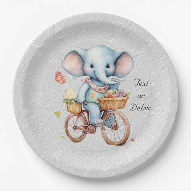 Watercolor Cycling Elephant Paper Plate (Front)