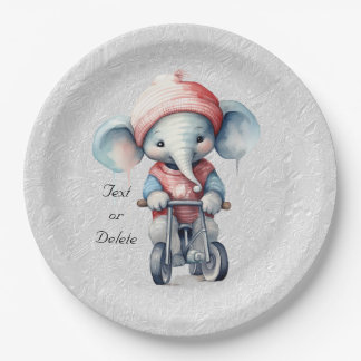 Watercolor Cycling Elephant Paper Plate