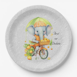 Watercolor Cycling Elephant Paper Plate