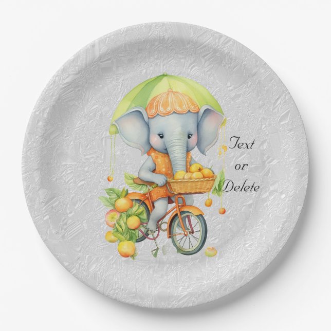 Watercolor Cycling Elephant Paper Plate (Front)
