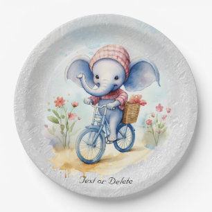 Watercolor Cycling Elephant Paper Plate