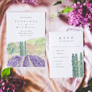 Watercolor Cypress Trees Wedding RSVP Card