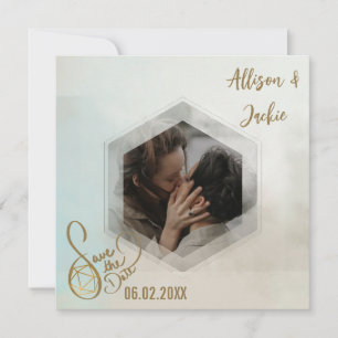 Watercolor D20 Tabletop Game Photo Save the Date I Invitation