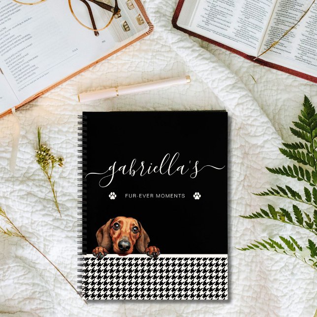 Watercolor Dachshund Black White Custom Name Notebook (Creator Uploaded)