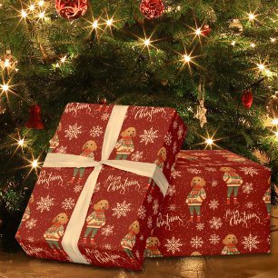 Watercolor Dachshund Dog Red Christmas Wrapping Paper