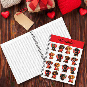 Watercolor Dachshund Valentine with Red Heart Notebook