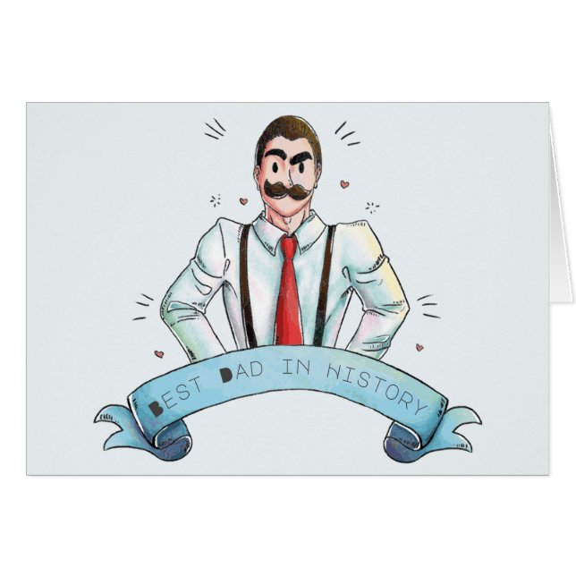 Watercolor Dad in Suspenders Father's Day (Front Horizontal)