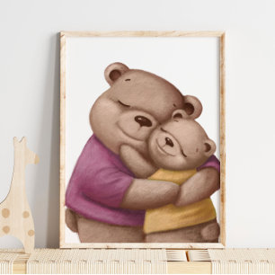 Watercolor Daddy Bear Hug Bear Wall Print