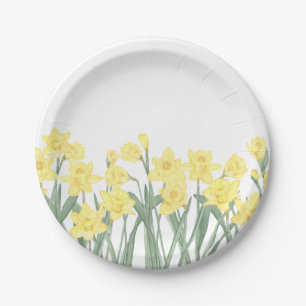 Watercolor Daffodil Ditzy Floral Paper Plate