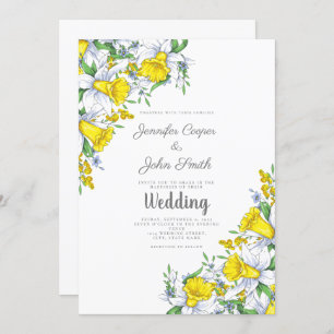 Watercolor Daffodil Floral Wedding  Invitation