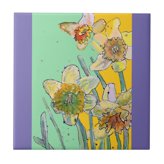 Watercolor Daffodil Flower Floral Ceramic Tile (Front)
