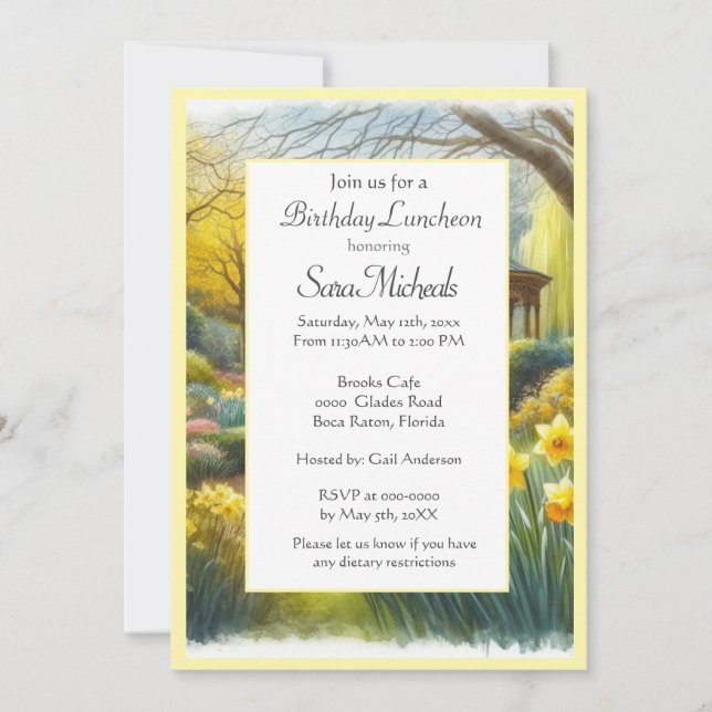Watercolor Daffodil Garden Birthday  Invitation (Front)