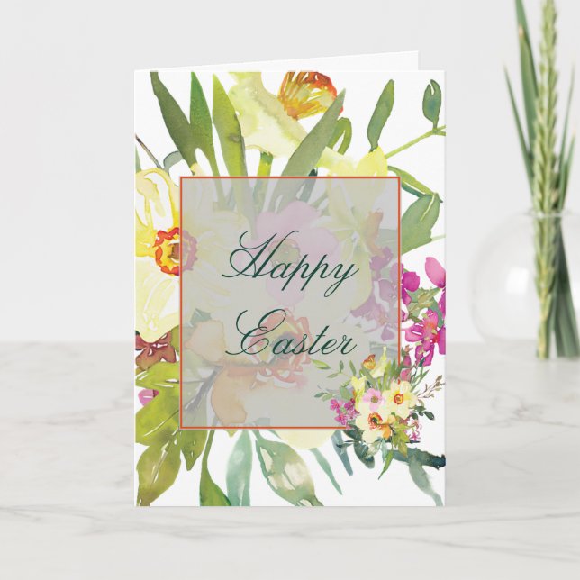 Watercolor daffodils custom Easter Holiday Card (Front)
