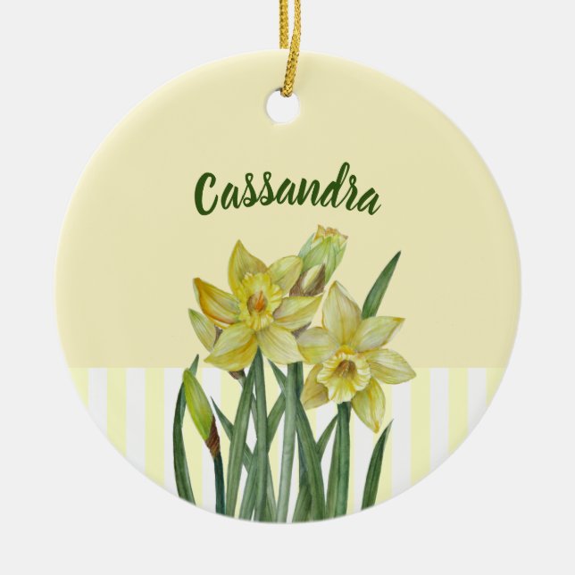 Watercolor Daffodils Flower Portrait Illustration Ceramic Ornament (Front)