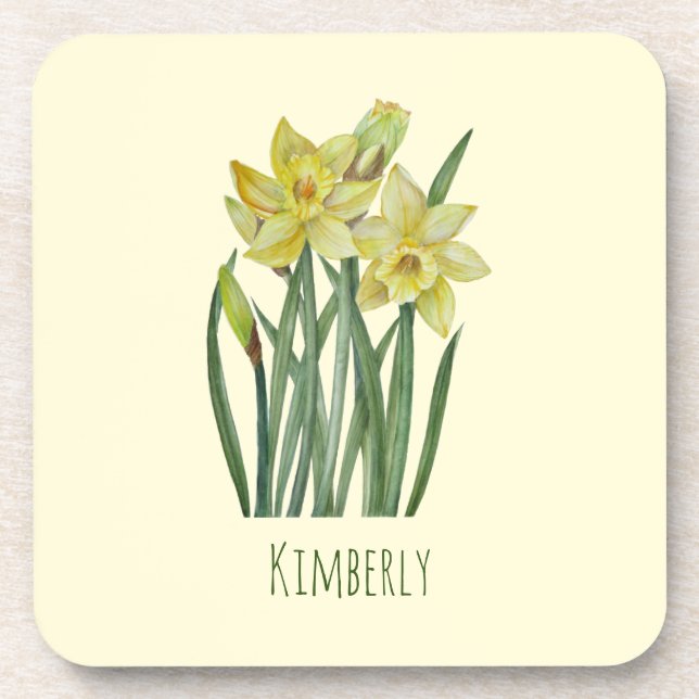 Watercolor Daffodils Flower Portrait Illustration Coaster (Front)