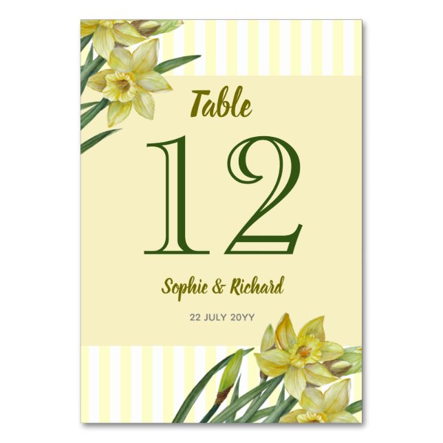 Watercolor Daffodils Flower Portrait Illustration Table Number (Back)