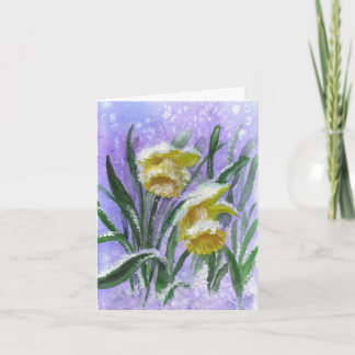 Watercolor Daffodils in Snow with blank inside Card