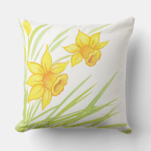 Watercolor Daffodils Outdoor Pillow