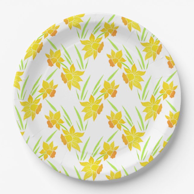 Watercolor Daffodils Pattern Paper Plate (Front)