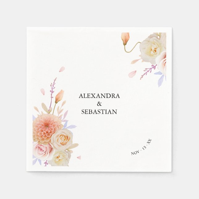 Watercolor Dahlia & Roses Wedding Napkin (Front)