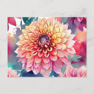 Watercolor Dahlia Summer Postcard