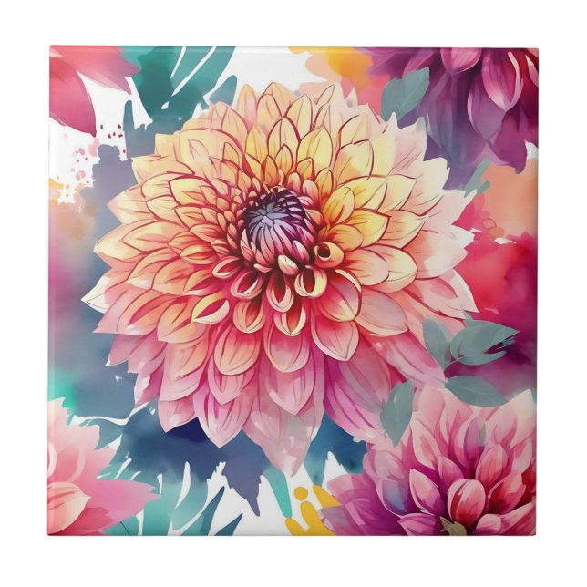 Watercolor Dahlia Summer Tile (Front)