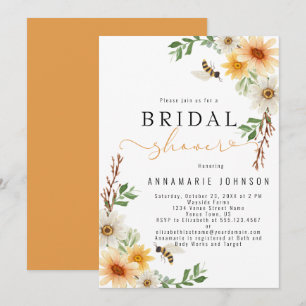 Watercolor Daisies and Bees Bridal Shower Invitation
