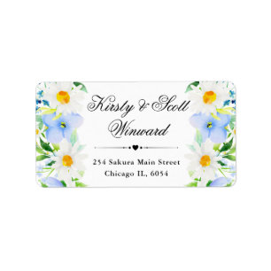 Watercolor Daisies and Blue Flowers address Label