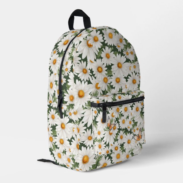 Watercolor Daisies and Butterflies Printed Backpack (Back Corner Left)