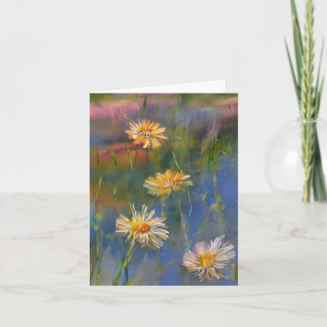 Watercolor daisies and pond custom card (Front)