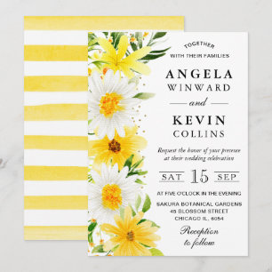 Watercolor Daisies and Yellow Flowers Wedding Invitation