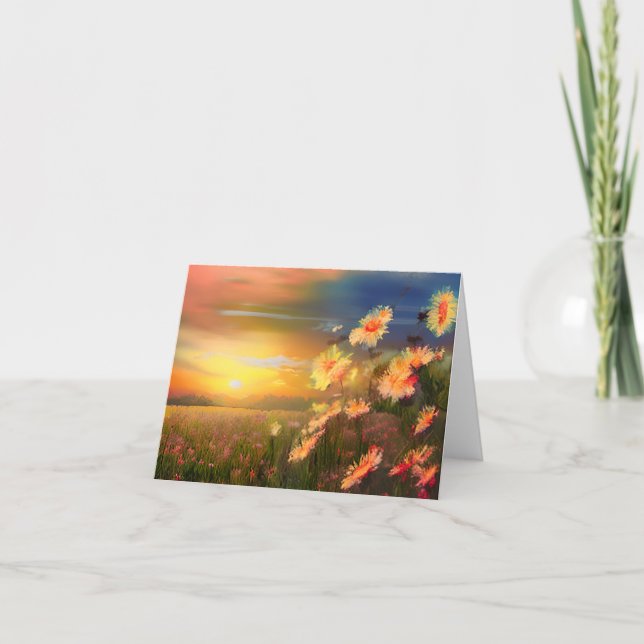Watercolor daisies at sunset customizable card (Front)