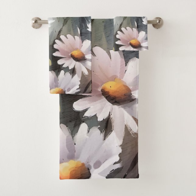 Watercolor Daisies Bath Towel Set (Insitu)