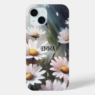 Watercolor Daisies Custom Name iPhone 15 Case