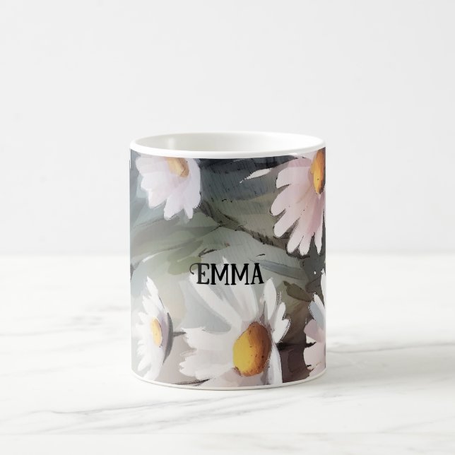 Watercolor Daisies Custom Name Coffee Mug (Center)