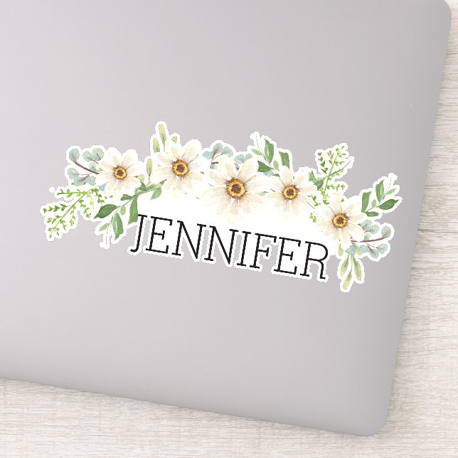 Watercolor Daisies Floral Monogram Name (Detail)