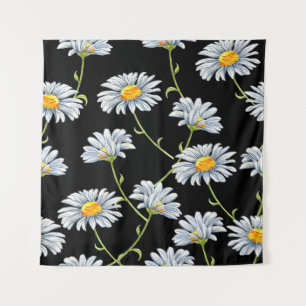 Watercolor Daisies: Floral Vintage Backdrop Tapestry