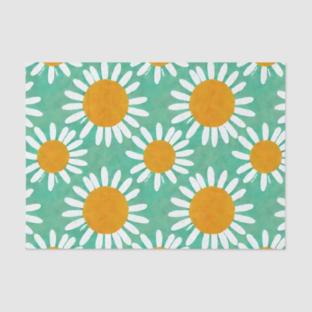 Watercolor Daisies Folk Art Inspired Tissue Paper (Front)