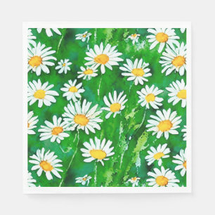 Watercolor Daisies in a Green Field Napkin