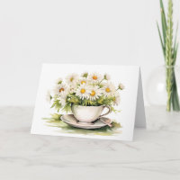 Watercolor Daisies In Coffee Cup for Birthday