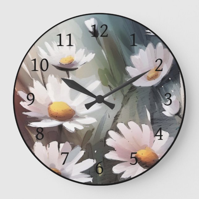 Watercolor Daisies Large Clock (Front)