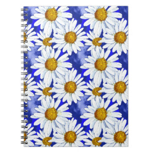 Watercolor Daisies on Denim Blue Notebook