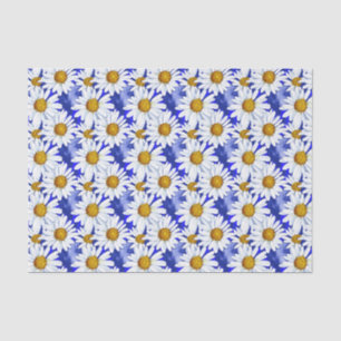 Watercolor Daisies on Denim Blue Tissue Paper