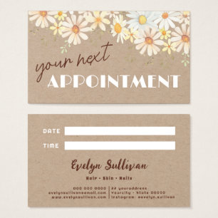 Watercolor daisies on kraft paper appointment card