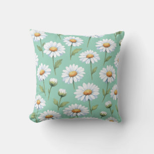 Watercolor daisies on throw pillow
