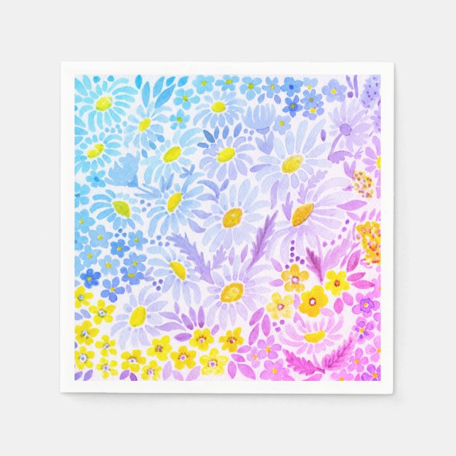 Watercolor daisies paper napkins (Front)