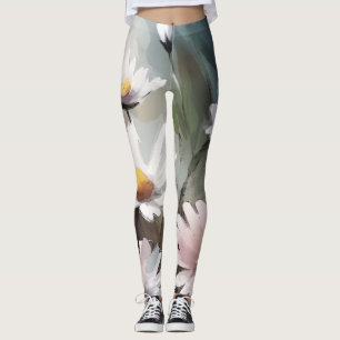 Watercolor Daisies Pattern Leggings