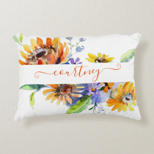 Watercolor daisies personalized accent pillow